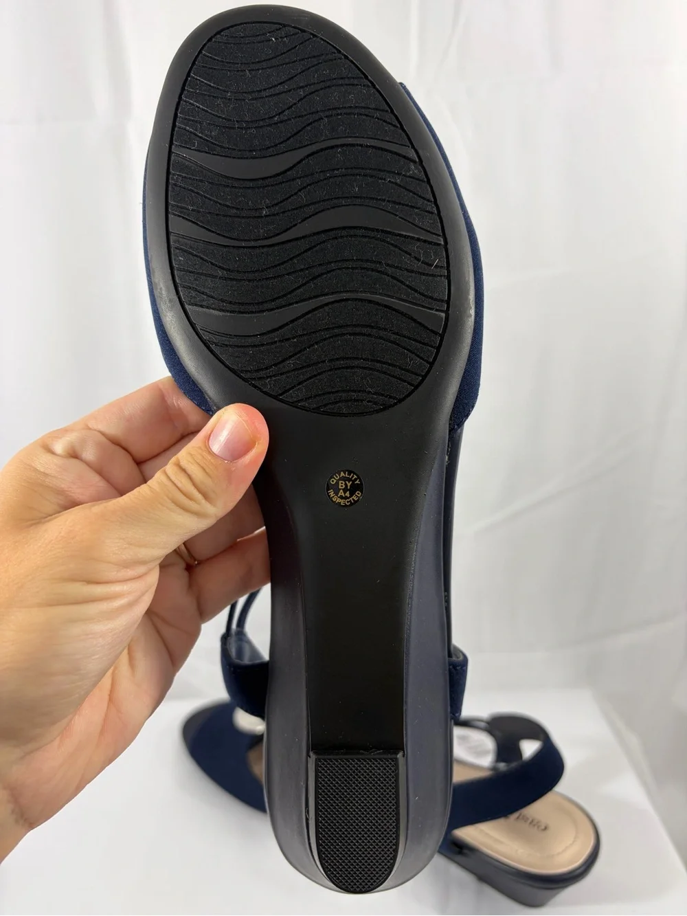 NWT East 5th Women’s Size 9.5 Navy Silver Open-Toe Slingback Sandal